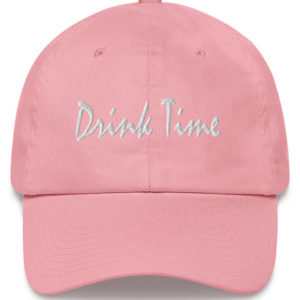 Drink Time White Cursive Embroidered Baseball Cap