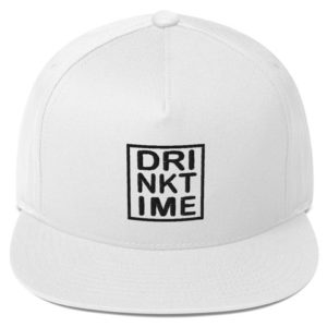 Drink Time Black Solid Boxed Insignia Flat Bill Cap – White