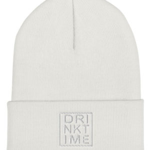 Drink Time Solid White Embroidered Insignia Cuffed Beanie