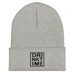 Drink Time Solid Black Embroidered Insignia Cuffed Beanie