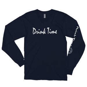 Drink Time Long Sleeve Tee White Cursive Front Left Sleeve