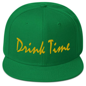 Drink Time Snapback Hat Yellow Gold Cursive Embroidery – Kelly Green