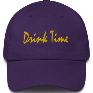 Drink Time Cotton Baseball Cap Yellow Gold Cursive Embroidery